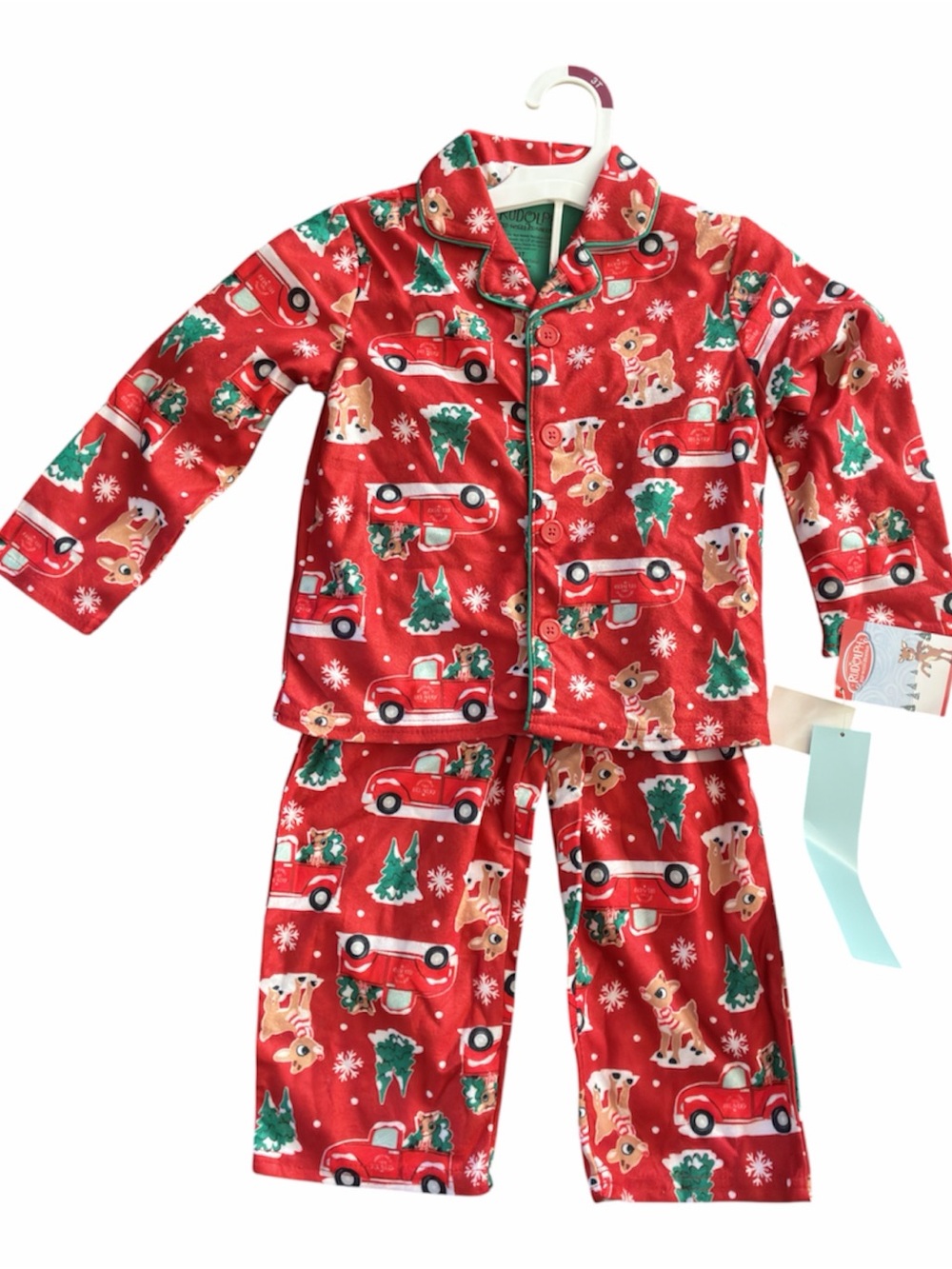 Komar Kids Red Holiday Reindeer and Truck Pajama Set